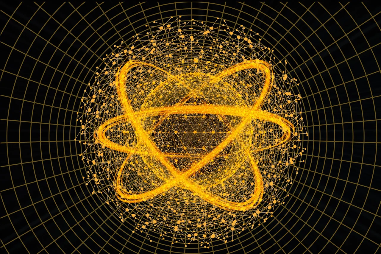 A glowing atom illustrating quantum physics