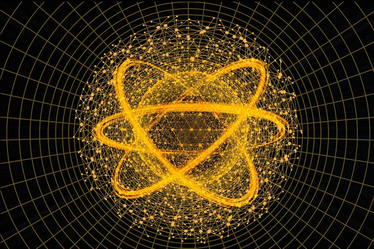 A glowing atom illustrating quantum physics