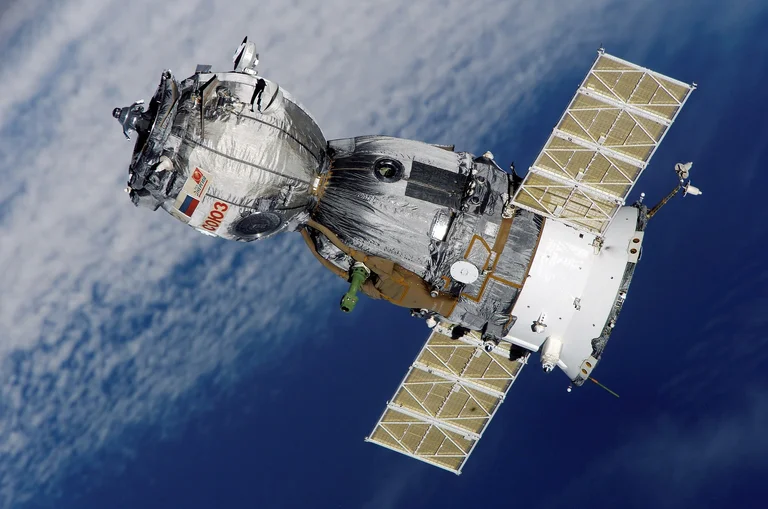 A satellite orbiting in outer space