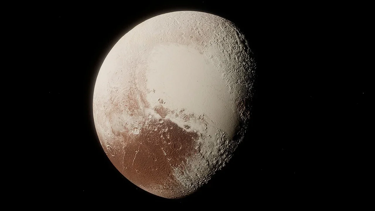 矮行星冥王星,可見其明亮的心形區域